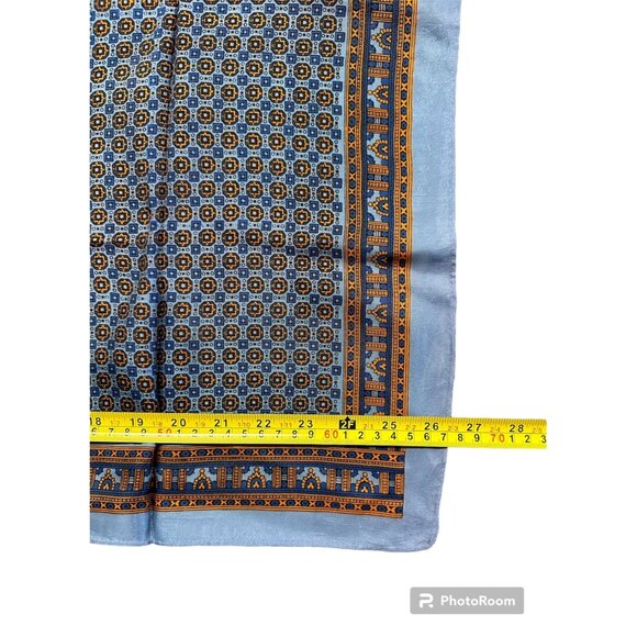 Vintage Scarf Glentex Japan Blue Orange Geometric Square Wrap Accessory 1970s - Picture 9 of 9